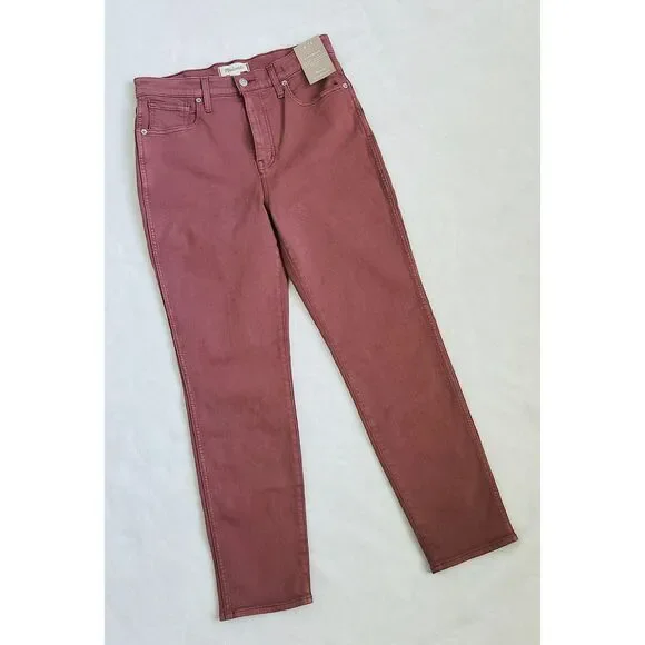 NWT Madewell stovepipe high rise fitted burgundy jeans - Picture 3 of 4